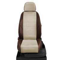 Авточехлы для Chevrolet Aveo 2 с 2011-н.в. седан, хэтчбек. Задние сиденье единое, спинка 40 на 60, передний подлокотник в кресле, 5 подголовников ЭК-21. Середина: экокожа кремовая с перфорацией. Боковины: шоколад экокожа. Спинка: шоколад экокожа.
