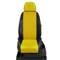 Авточехлы для Audi A3 8V с 2013-н.в. седан, хэтчбек 4-5 дверей. Задние спинка 40 на 60, сиденье единое, (так же подходит на спинку 40 на 20 на 40), 5 подголовников, передний подлокотник, БЕЗ заднего подлокотника  ЭК-31. Середина: экокожа жёлтая с перфорацией. Боковины: чёрная экокожа.  Спинка: чёрная экокожа.