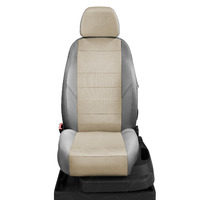 Авточехлы для Renault Duster с 2012-2015г. джип Задняя спинка 40 на 60, сиденье единое, 5-подголовников. ( с AIR-Bag перед сиденья)  ЭК-18. Середина: экокожа кремовая с перфорацией. Боковины: серая экокожа. Спинка: серая экокожа