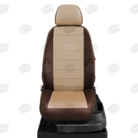 Авточехлы для Renault Duster с 2015-н.в. джип Задняя спинка 40 на 60, сиденье единое, 5-подголовников. (С AIR-Bag и БЕЗ AIR-Bag перед сиденья)  ЭК-22. Середина: экокожа бежевая с перфорацией. Боковины: шоколад экокожа. Спинка: шоколад экокожа.