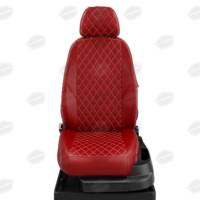 Авточехлы для Toyota Yaris 1 с 1999-2005г. хэтчбек Задняя спинка 40 на 60, сиденье единое, 5-подголовников  ЭК-30. Середина ПРОШИВКА РОМБ: экокожа красная с перфорацией. Боковины: красная экокожа. Спинка: красная экокожа