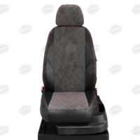 Авточехлы для Mercedes Benz C-classe W 202 с 1993-2000г. седан Задние спинка и сиденье единые. Задний подлоктник (молния), 2 передних подголовника ЭК-13. Середина ПРОШИВКА РОМБ: тёмно-серая алькантара. Боковины: чёрная экокожа. Спинка: чёрная экокожа.