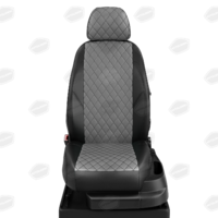 Авточехлы для Toyota Highlander 1 с 2001-2007г. джип (U20) Задняя спинка 40 на 20 на 40, сиденье 40 на 60, 2 передних подлокотника. (Американец. Большой задний подлокотник), 5 подголовников ЭК-02. Середина ПРОШИВКА РОМБ: экокожа тёмно-серая с перфорацией. Боковины: чёрная экокожа. Спинка: чёрная экокожа