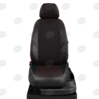 Авточехлы для Nissan Almera NEW с 2013-н.в. седан Задние спинка и сиденье единые, 5-подголовников  ЭК-01. Середина ПРОШИВКА РОМБ: экокожа чёрная с перфорацией. Боковины: чёрная экокожа.  Спинка: чёрная экокожа.