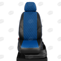 Авточехлы для Suzuki Swift с 2004-н.в. хэтчбек Задние спинка и сиденье 40 на 60. 5-подголовников  ЭК-05. Середина ПРОШИВКА РОМБ: экокожа синяя с перфорацией. Боковины: чёрная экокожа.  Спинка: чёрная экокожа.