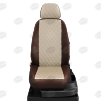 Авточехлы для Nissan Juke с 2011-н.в. джип Задняя спинка 40 на 60, сиденье единое, 5-подголовников  ЭК-21. Середина ПРОШИВКА РОМБ: экокожа кремовая с перфорацией. Боковины: шоколад экокожа. Спинка: шоколад экокожа.