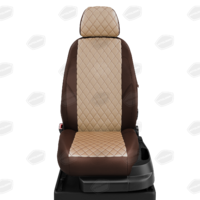 Авточехлы для Toyota Landcruiser Prado 150 с 2010-2017 джип Задние спинка и сиденье 40 на 60 ("40" за водителем). Задний подлокотник, передний подлокотник, 5 подголовников ЭК-22. Середина ПРОШИВКА РОМБ: экокожа бежевая с перфорацией. Боковины: шоколад экокожа. Спинка: шоколад экокожа.