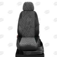 Авточехлы для Opel Astra J с 2011-н.в. универсал Задняя спинка и сиденье 40 на 60, 2 надкрыльника, 5-подголовников  ЭК-13. Середина ПРОШИВКА РОМБ: тёмно-серая алькантара. Боковины: чёрная экокожа.  Спинка: чёрная экокожа.