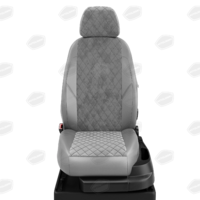 Авточехлы для Hyundai I40 с 2013-н.в. седан, универсал Задняя спинка 40 на 60, сиденье единое. Задний подлоконтик (молния), 5 подголовников, 2 надкрыльника  ЭК-15. Середина ПРОШИВКА РОМБ: серая алькантара. Боковины: светло-серая экокожа. Спинка: с-серая экокожа