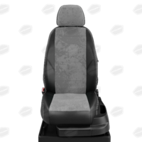 Авточехлы для Mitsubishi Lancer 10 с 2007-н.в. седан, хэтчбек Задняя спинка 40 на 60,сиденье единое. Задний подлокотник (молния), 2 надкрыльника, 5 подголовников  ЭК-12. Середина: серая алькантара. Боковины: чёрная экокожа.  Спинка: чёрная экокожа.