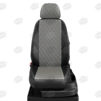 Авточехлы для Peugeot 408 с 2012-н.в. седан Задняя спинка 40 на 60, сиденье единое, 5 подголовников ЭК-02. Середина ПРОШИВКА РОМБ: экокожа тёмно-серая с перфорацией. Боковины: чёрная экокожа. Спинка: чёрная экокожа