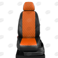 Авточехлы для Chery Tiggo 5 с 2016-н.в. джип Рестайлинг. Задняя спинка и сиденье 40 на 60, задний подлокотник (молния), чехол на зданий подлокотник, 5-подголовников ЭК-09. Середина ПРОШИВКА РОМБ: экокожа оранжевая с перфорацией. Боковины: чёрная экокожа. Спинка: чёрная экокожа.